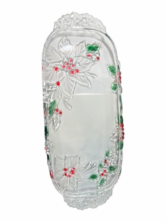 Other - Clear Poinsettia Glass Serving Tray with Red and Green Accents